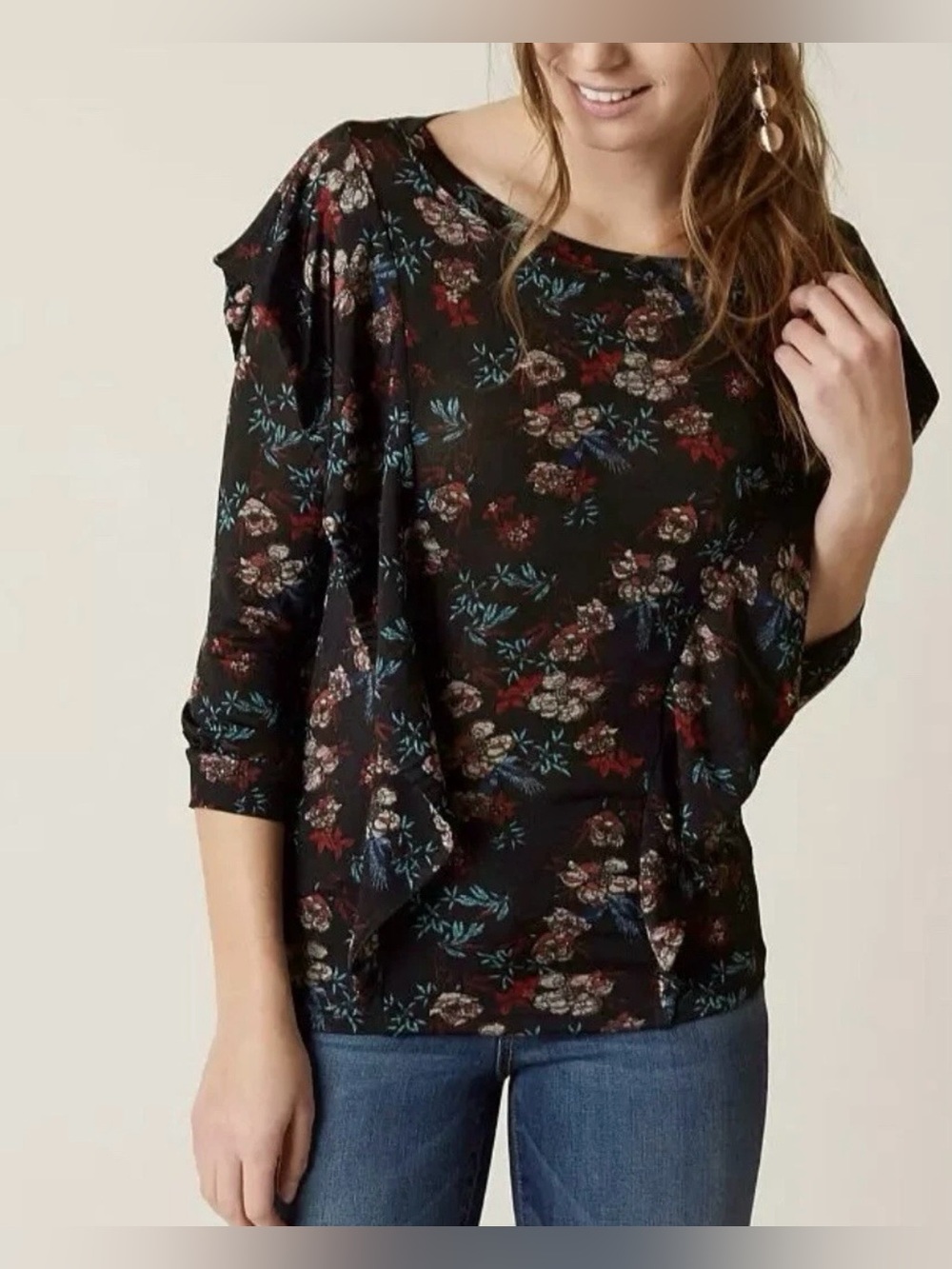 Free People Black‎ Floral Ruffle
Top Size XS